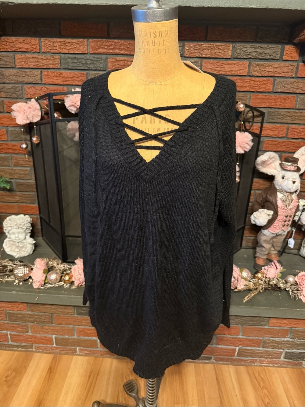 Black Crisscross V-Neck Knit Sweater
